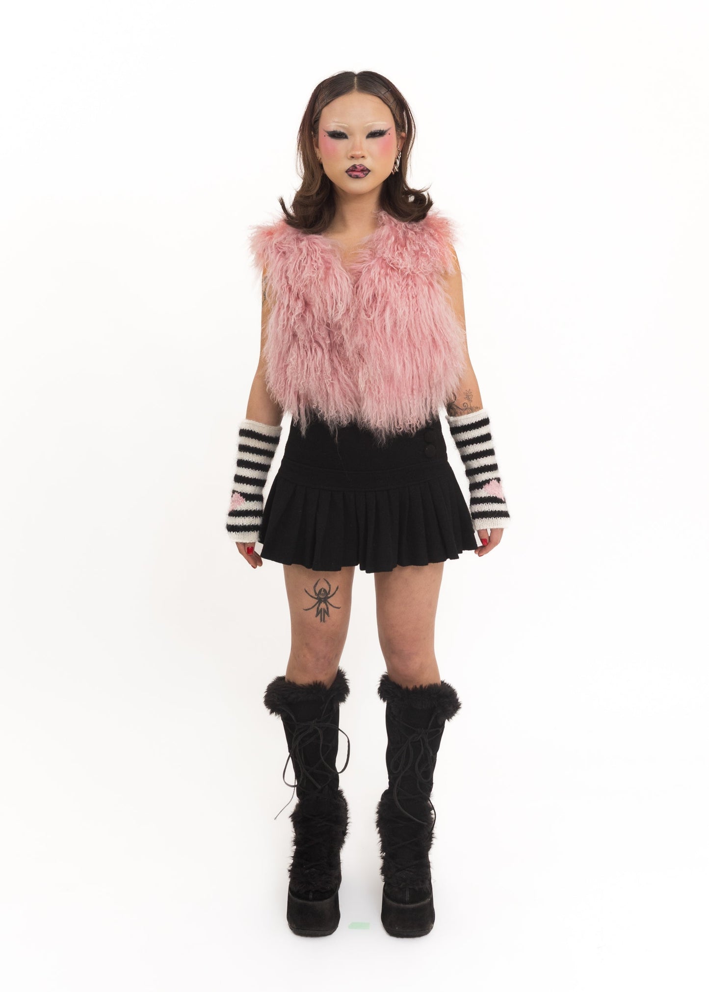 Pink Mongolian sheepskin vest Bizarre Bazaar