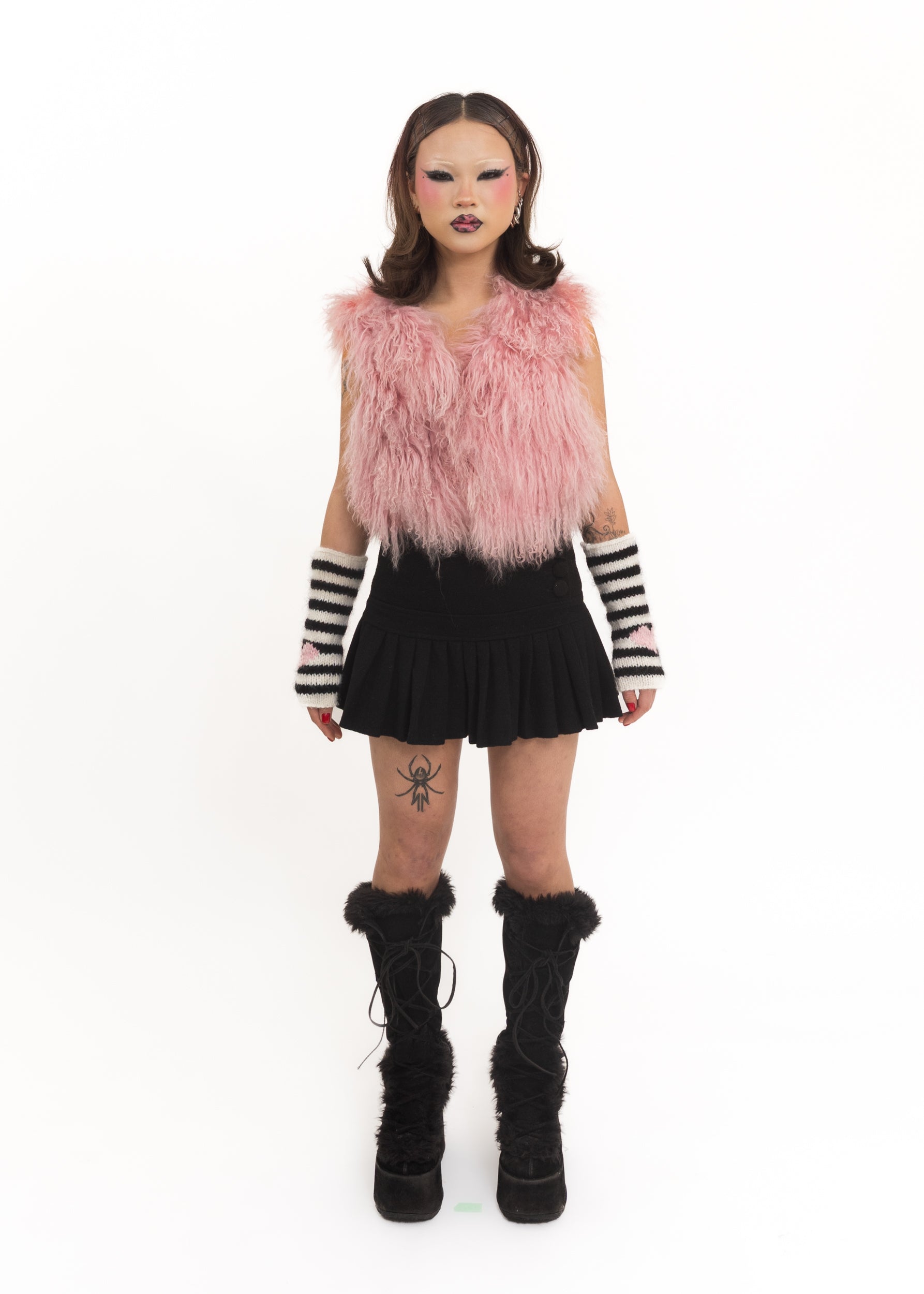 Pink Mongolian sheepskin vest Bizarre Bazaar