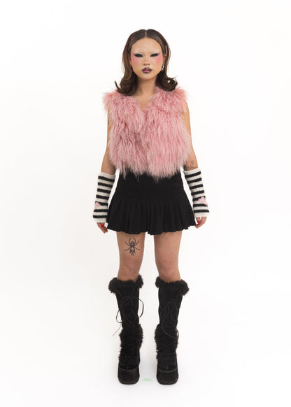 Pink Mongolian sheepskin vest Bizarre Bazaar