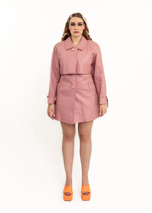 Lumoi Pink vintage leather trench coat