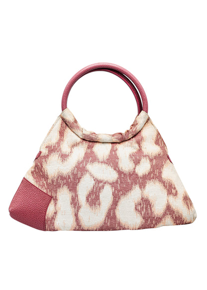 90s vintage pink jacquard leopard print bag with circular handle