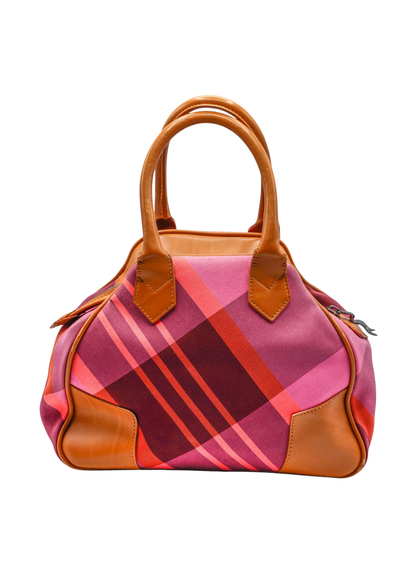 Pink/ orange tartan Yasmine small bowler bag