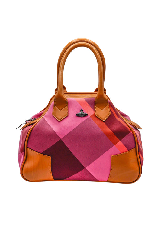 Pink/ orange tartan Yasmine small bowler bag