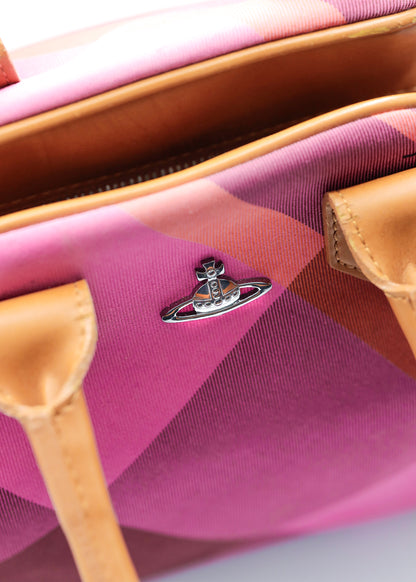 Pink/ orange tartan Yasmine small bowler bag