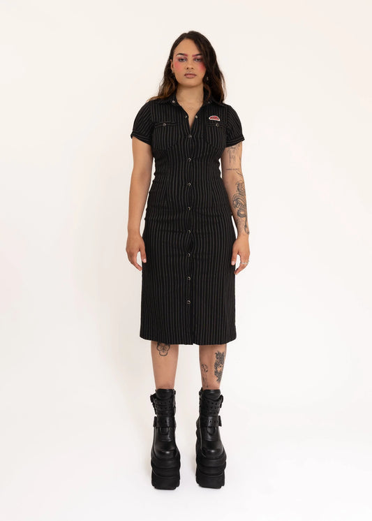 Illicit Pinstriped Trucker Dress