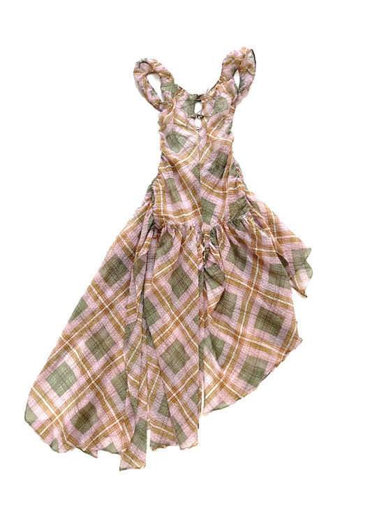 Taottao Plaid puff chiffon asymmetric dress- Haruko Tartan Bizarre Bazaar