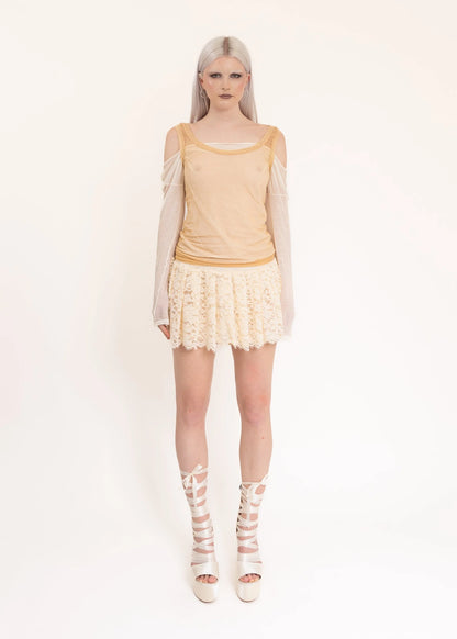 Sleeping Profit Pleated lace mini skirt