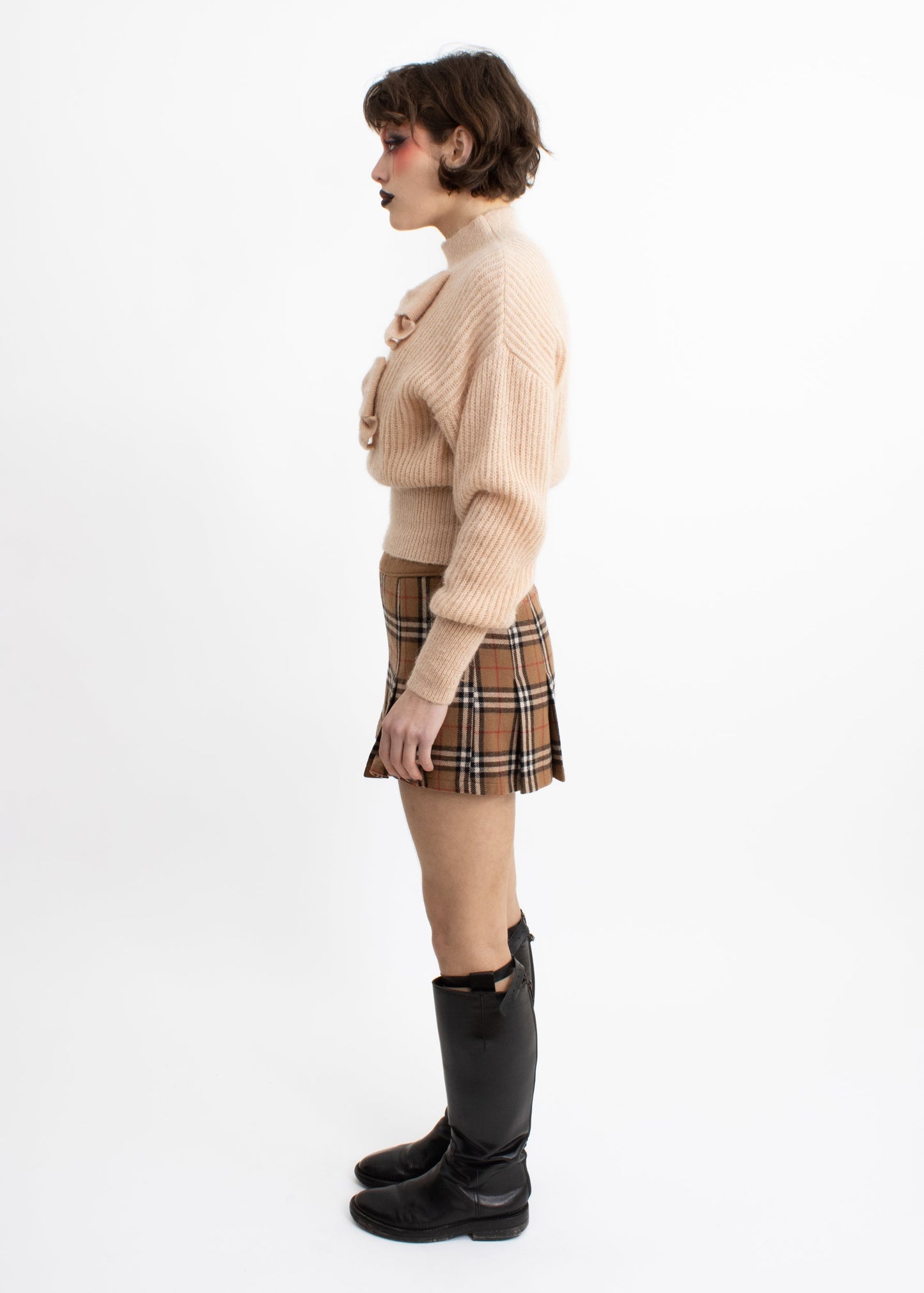 Rojean & Louis Basic Pleated tartan wool mini skirt