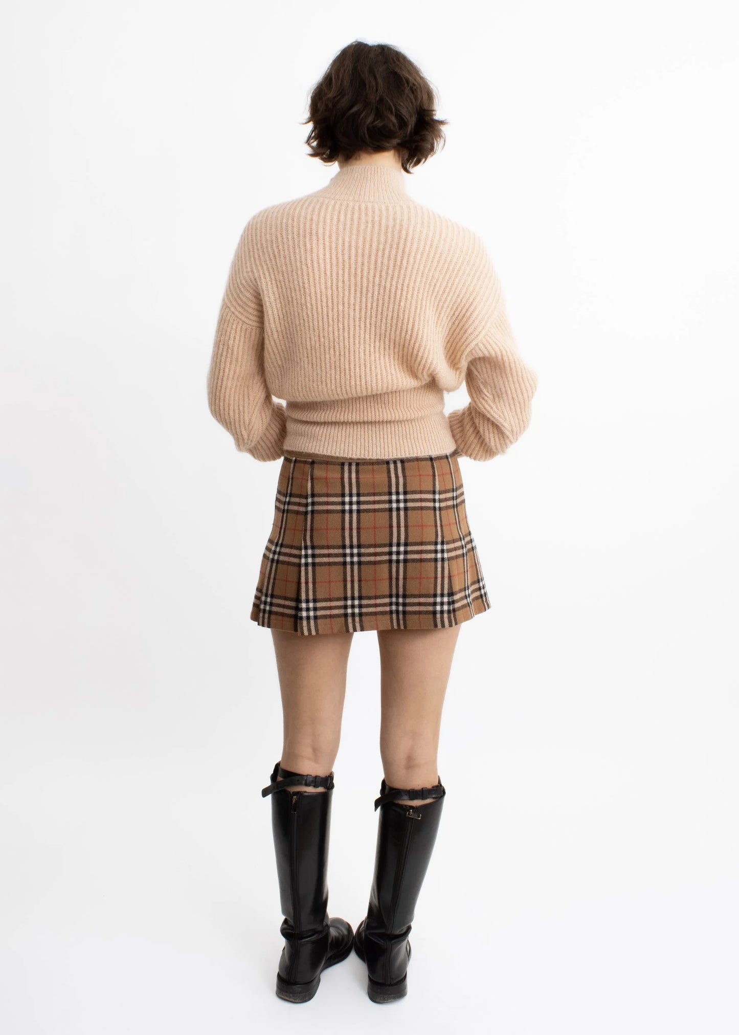 Rojean & Louis Basic Pleated tartan wool mini skirt