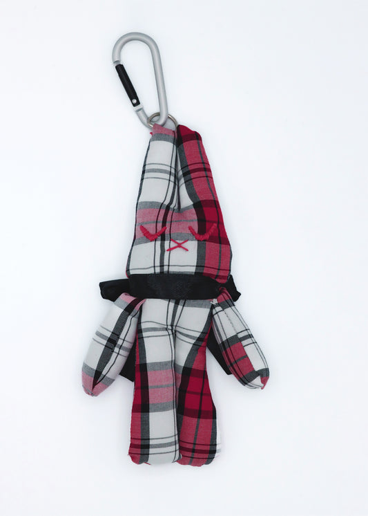Plushie bunny key ring- red tartan