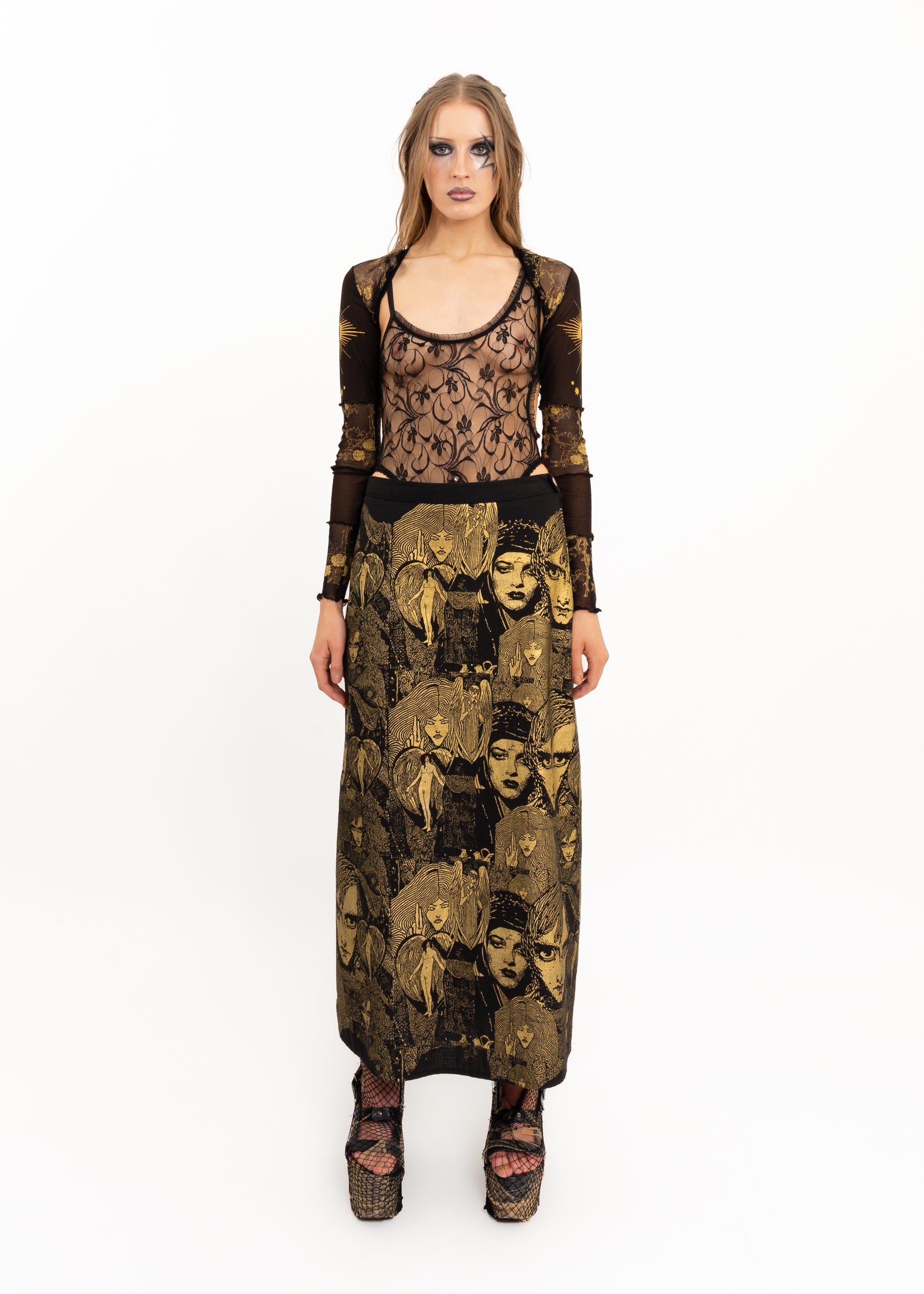 Roisin Dubh Pluto’s Angels screen printed skirt Bizarre Bazaar