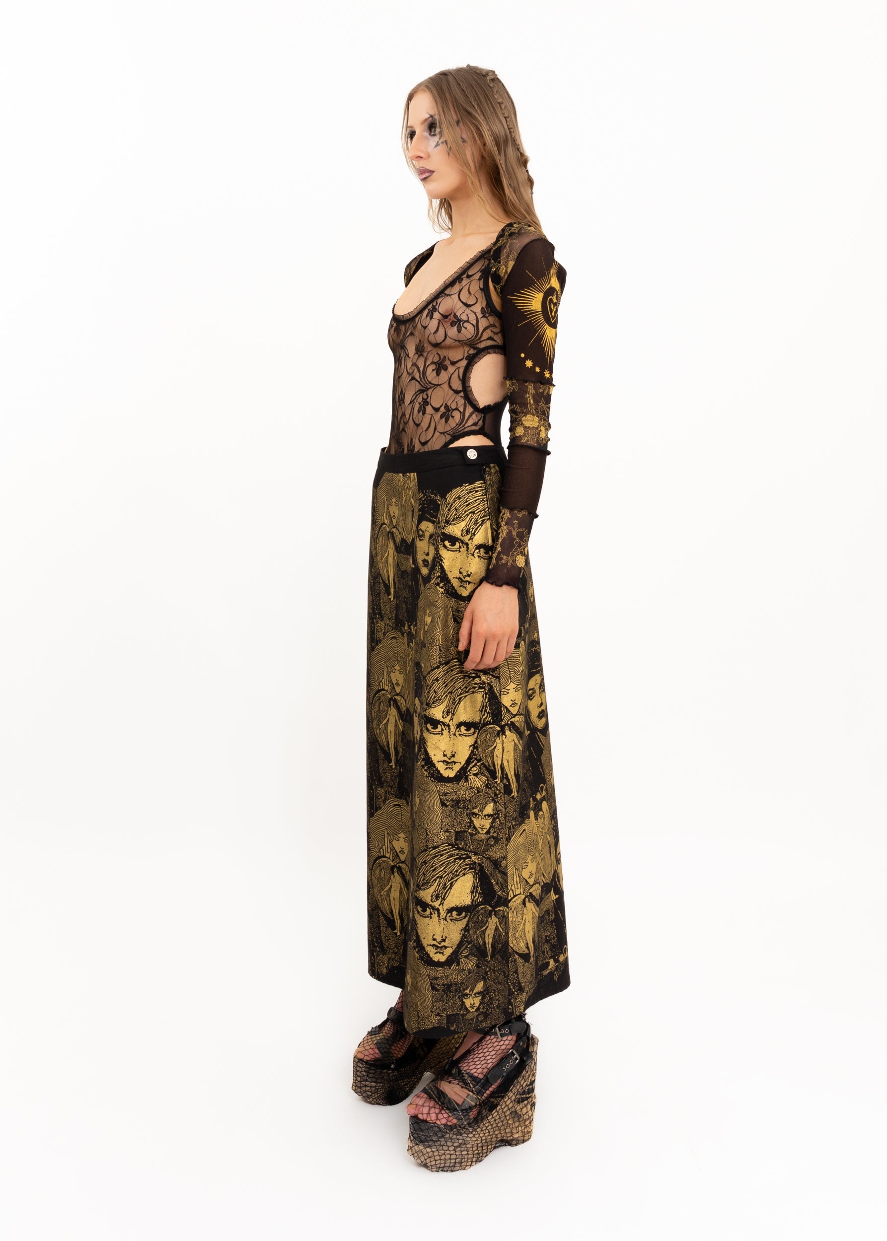 Roisin Dubh Pluto’s Angels screen printed skirt Bizarre Bazaar