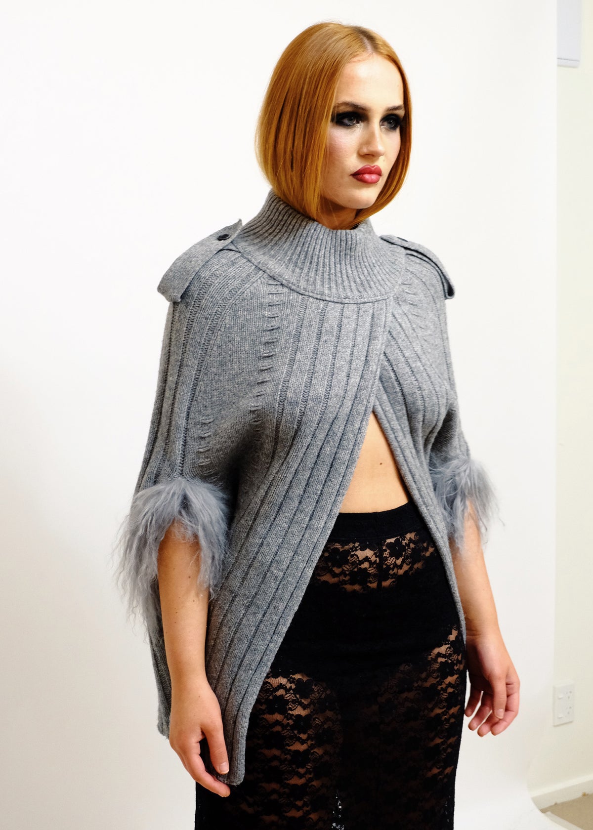 Yak wool cape/ poncho with Mongolian sheepskin trim