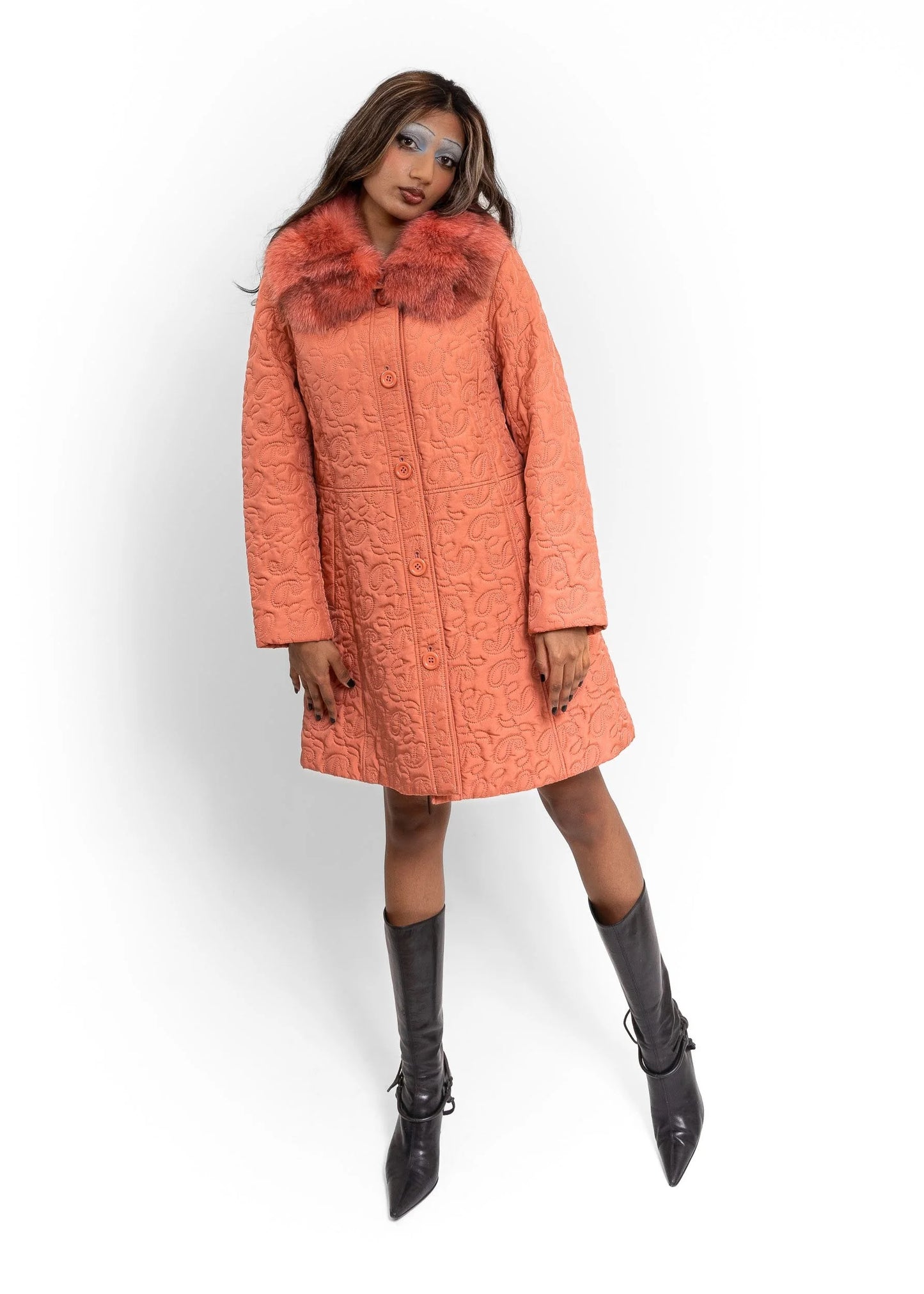 Bizarre Bazaar Quilted spring coat with detachable fox fur