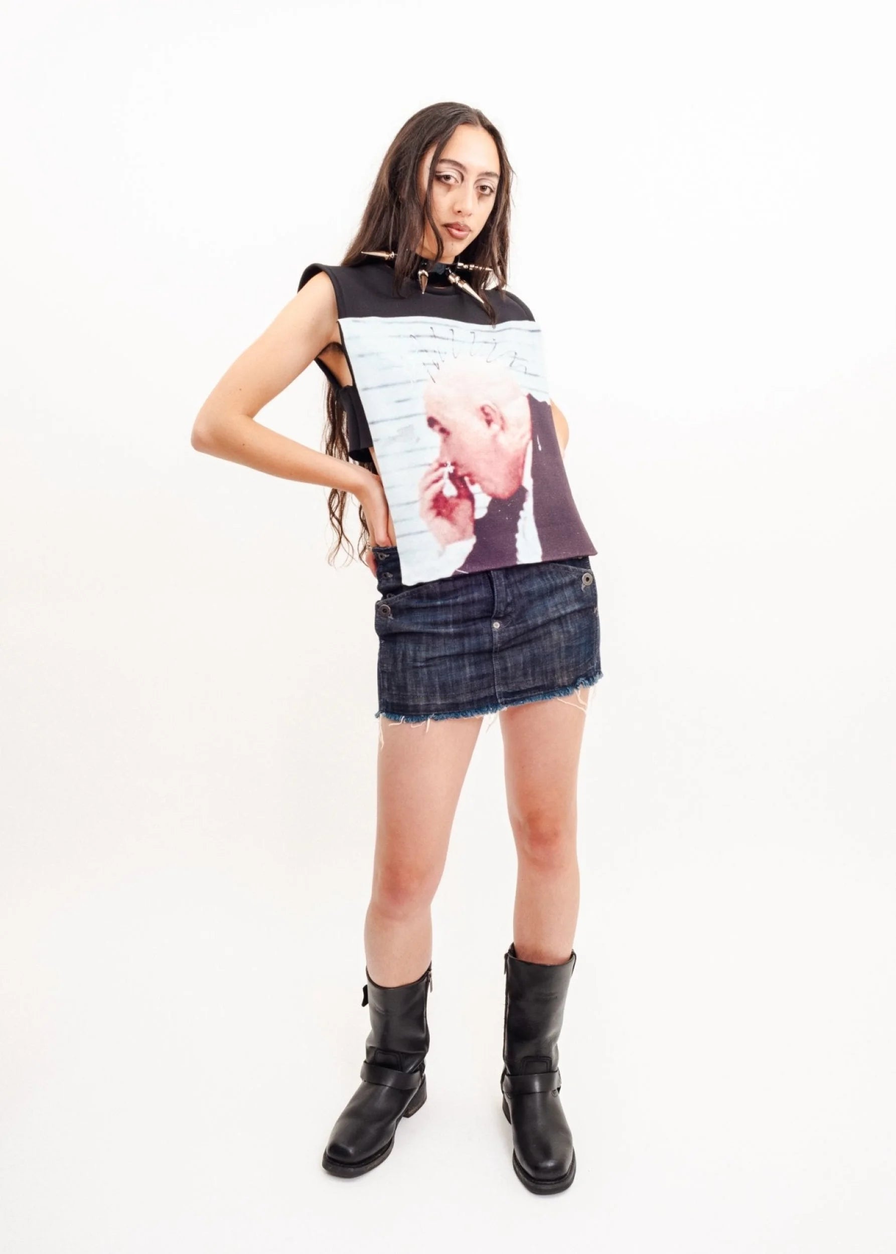 55DSL Raw hemmed denim ultra mini skirt