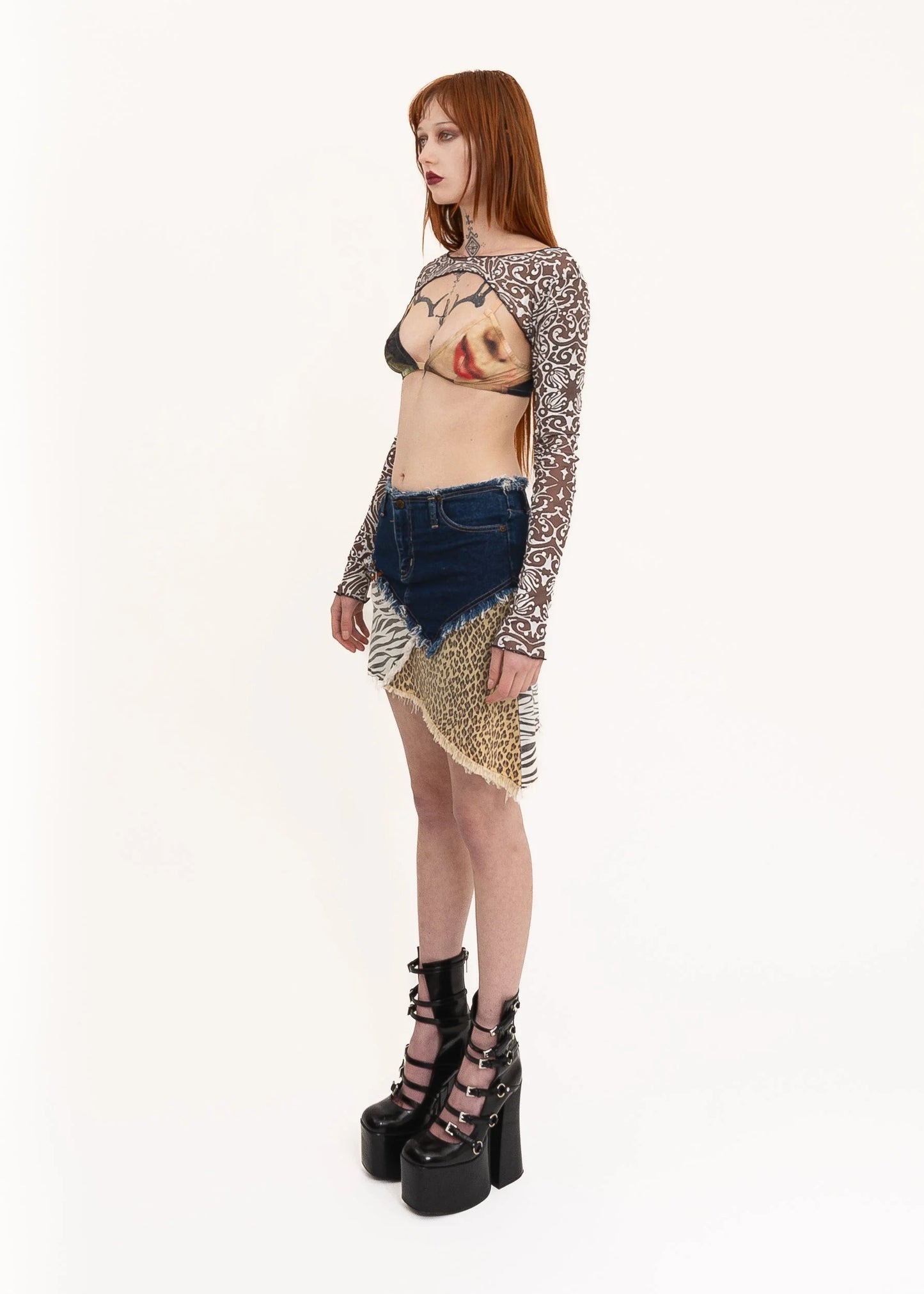 Banana Chips Reconstructed animal print skirt