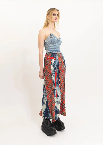 Sexy Dynamite Reconstructed bleached denim/ tartan maxi