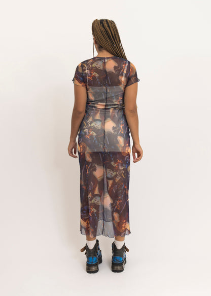 Peggy U.S.A Religious iconographic print mesh dress
