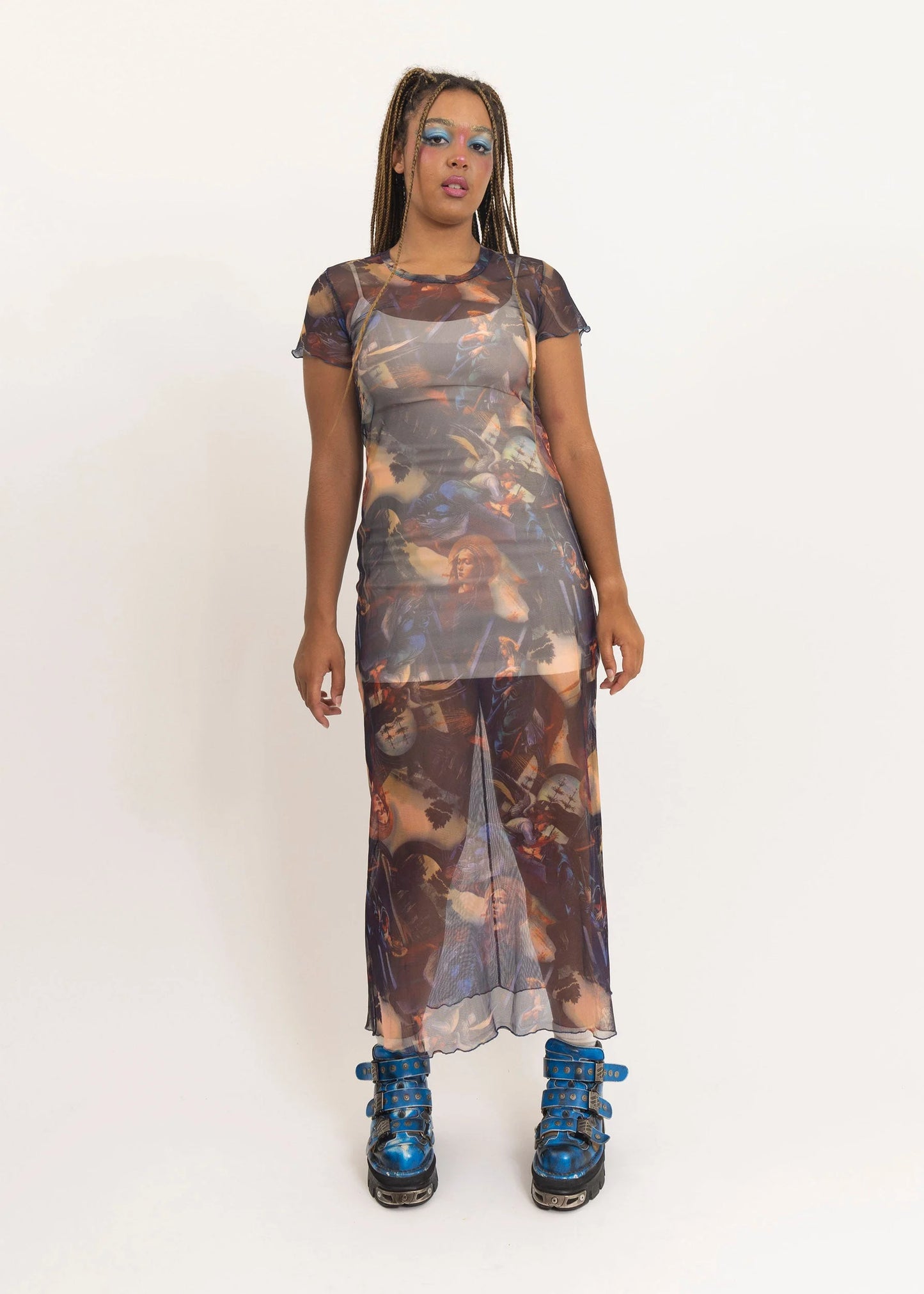 Peggy U.S.A Religious iconographic print mesh dress