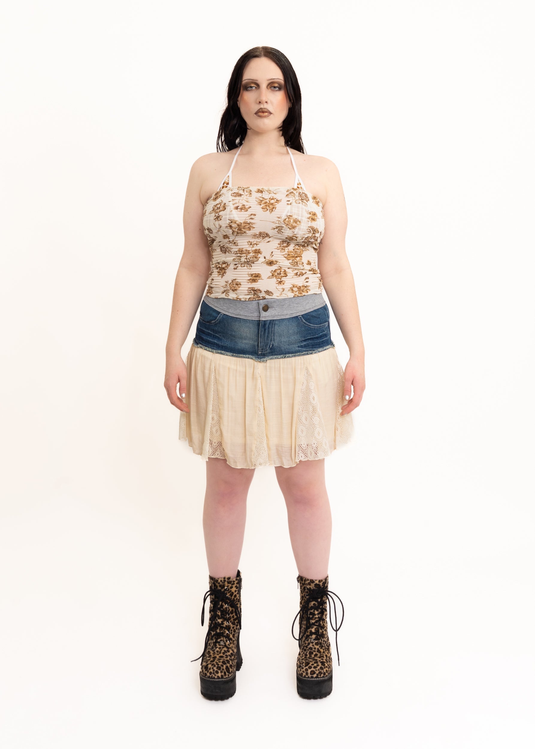 Japanese y2k vintage remake style denim/ lace mini skirt Bizarre Bazaar