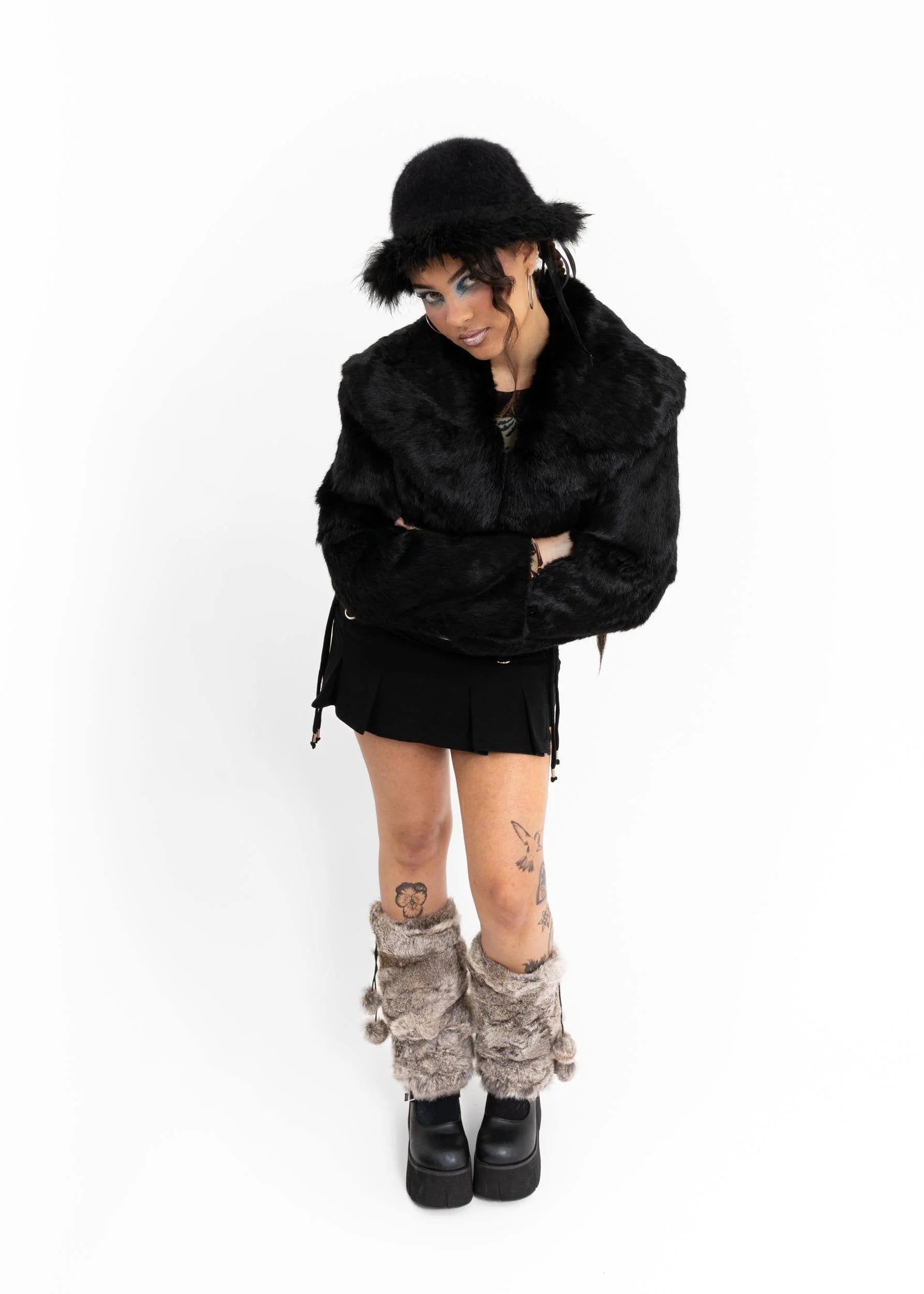 Banana Rocket Bar Rex rabbit fur coat with oversized sailor