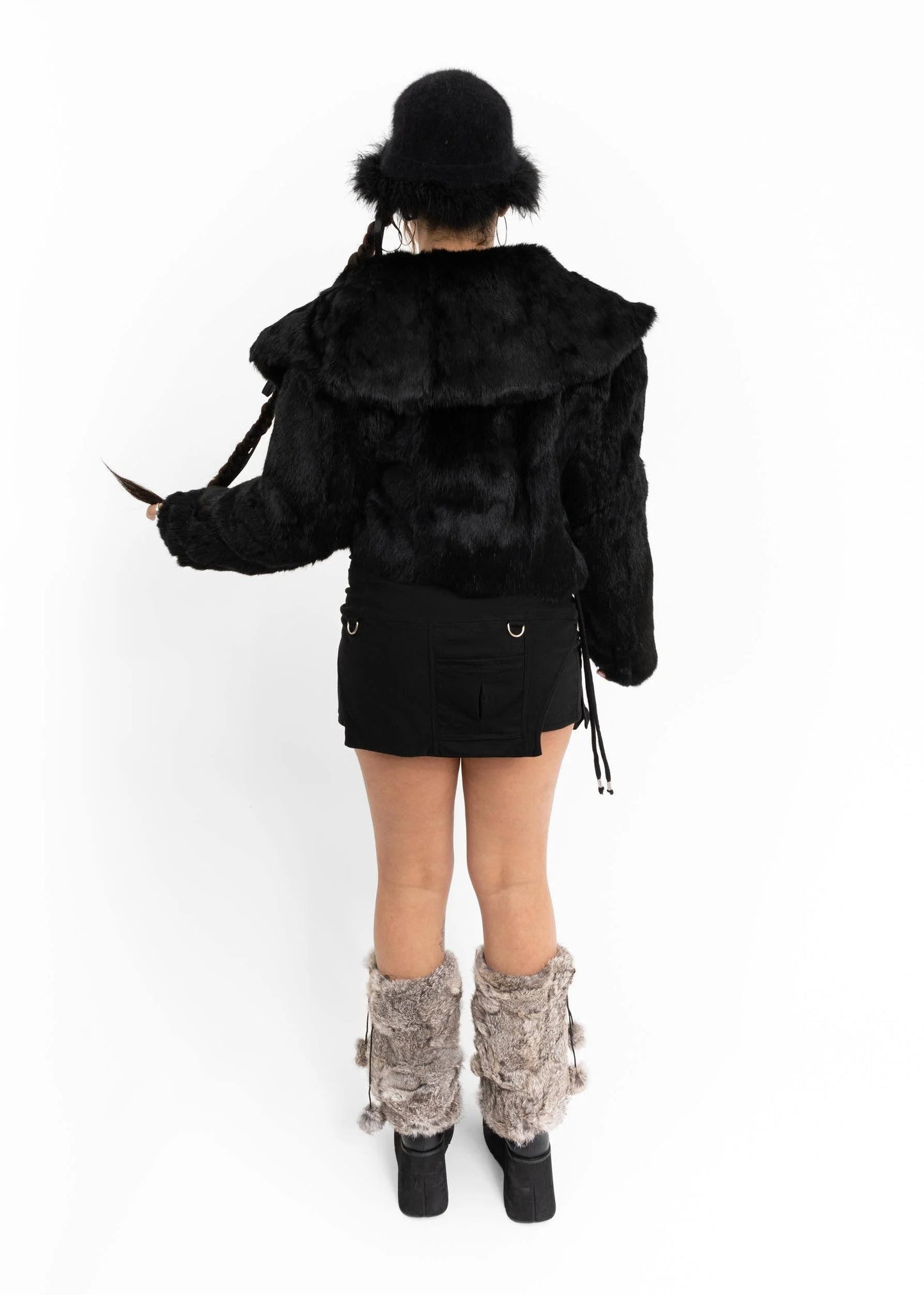 Banana Rocket Bar Rex rabbit fur coat with oversized sailor