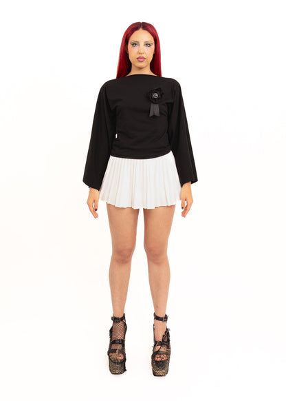 Rhoda Nunn Rosette Long Sleeve Top- Black Bizarre Bazaar