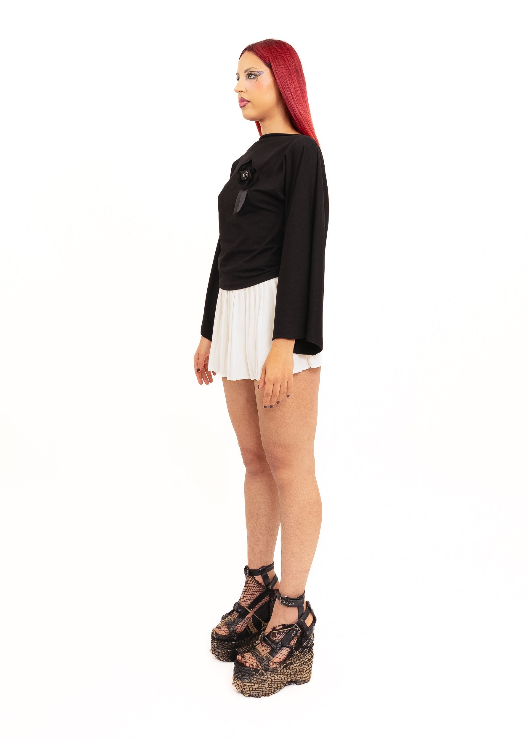 Rhoda Nunn Rosette Long Sleeve Top- Black Bizarre Bazaar