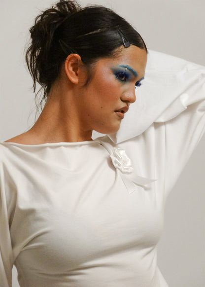 Rosette Long Sleeve Top- White