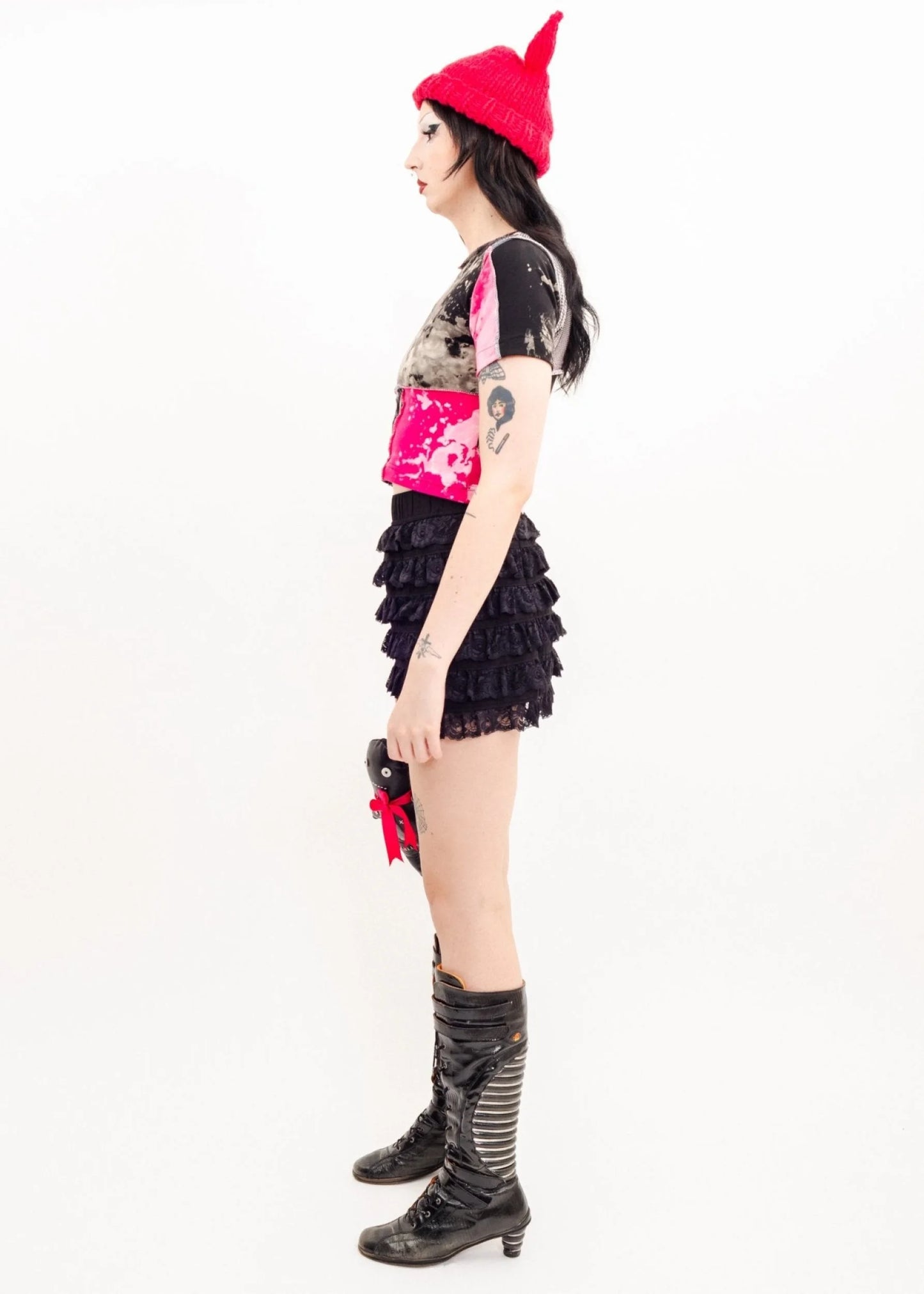 MNG Casual Ruffled lace mini skirt