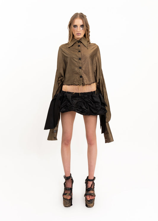 Thirty Nine Label Satin ruched mini skirt with bows Bizarre Bazaar