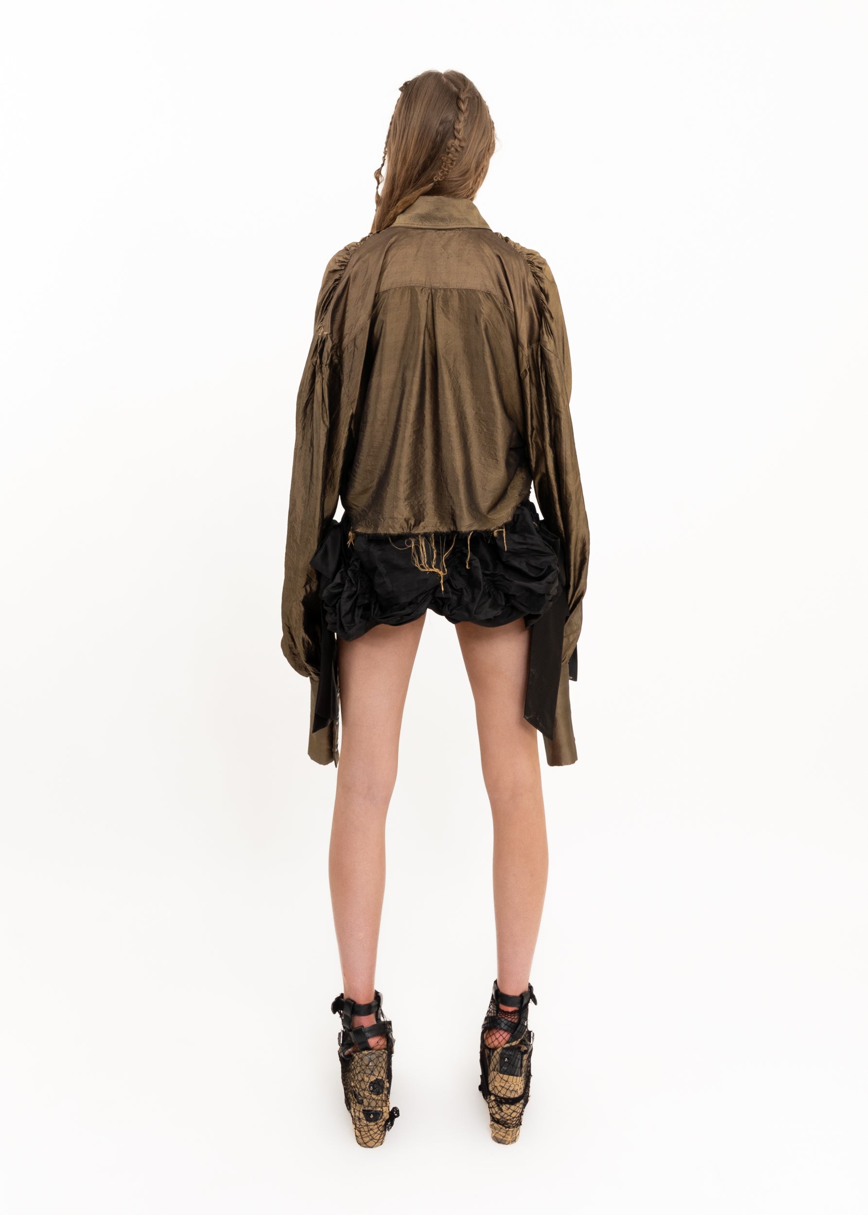 Thirty Nine Label Satin ruched mini skirt with bows Bizarre Bazaar