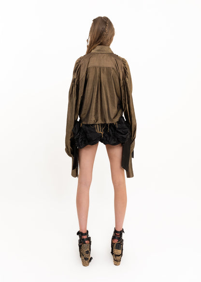 Thirty Nine Label Satin ruched mini skirt with bows Bizarre Bazaar