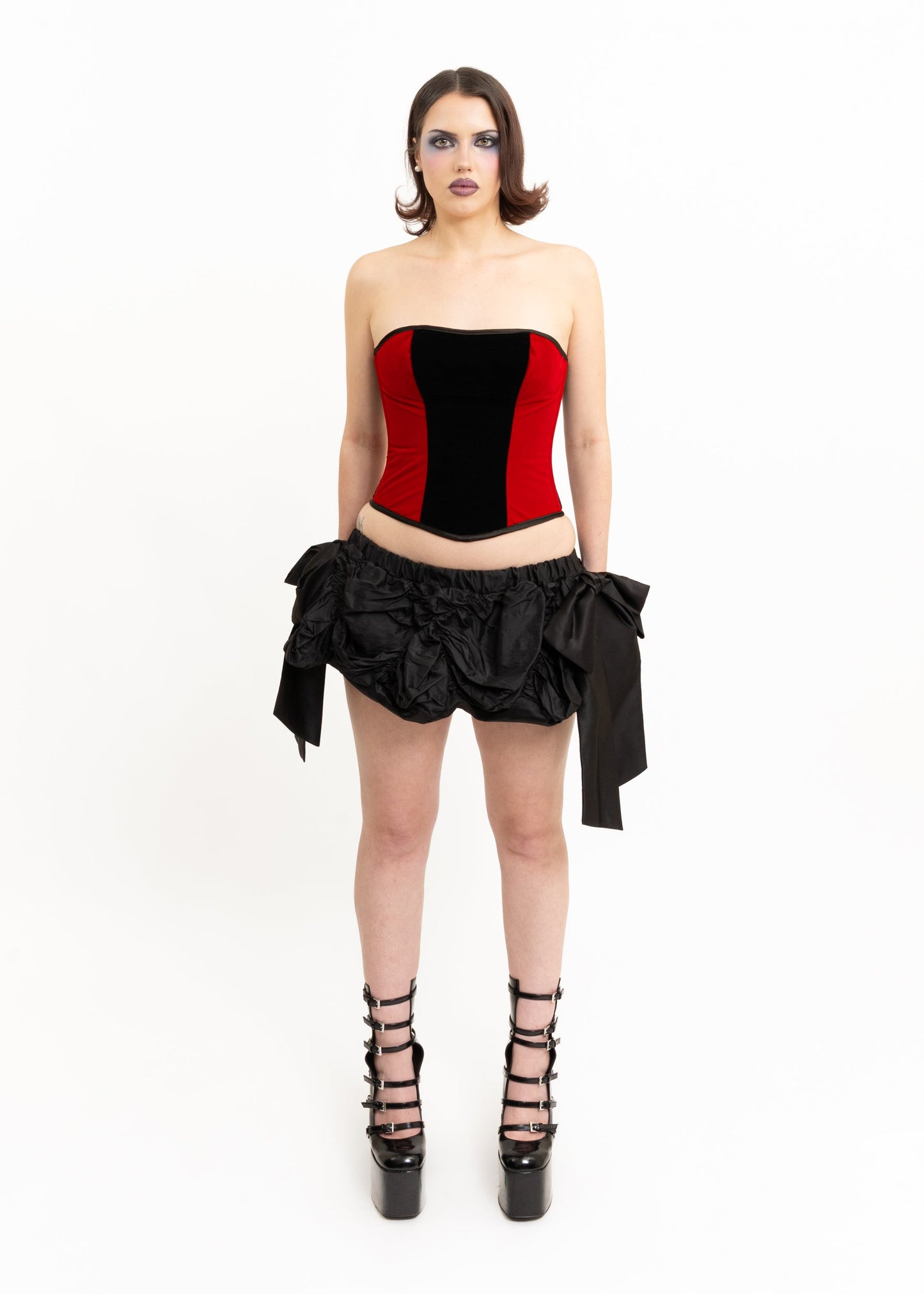 Thirty Nine Label Satin ruched mini skirt with bows Bizarre Bazaar