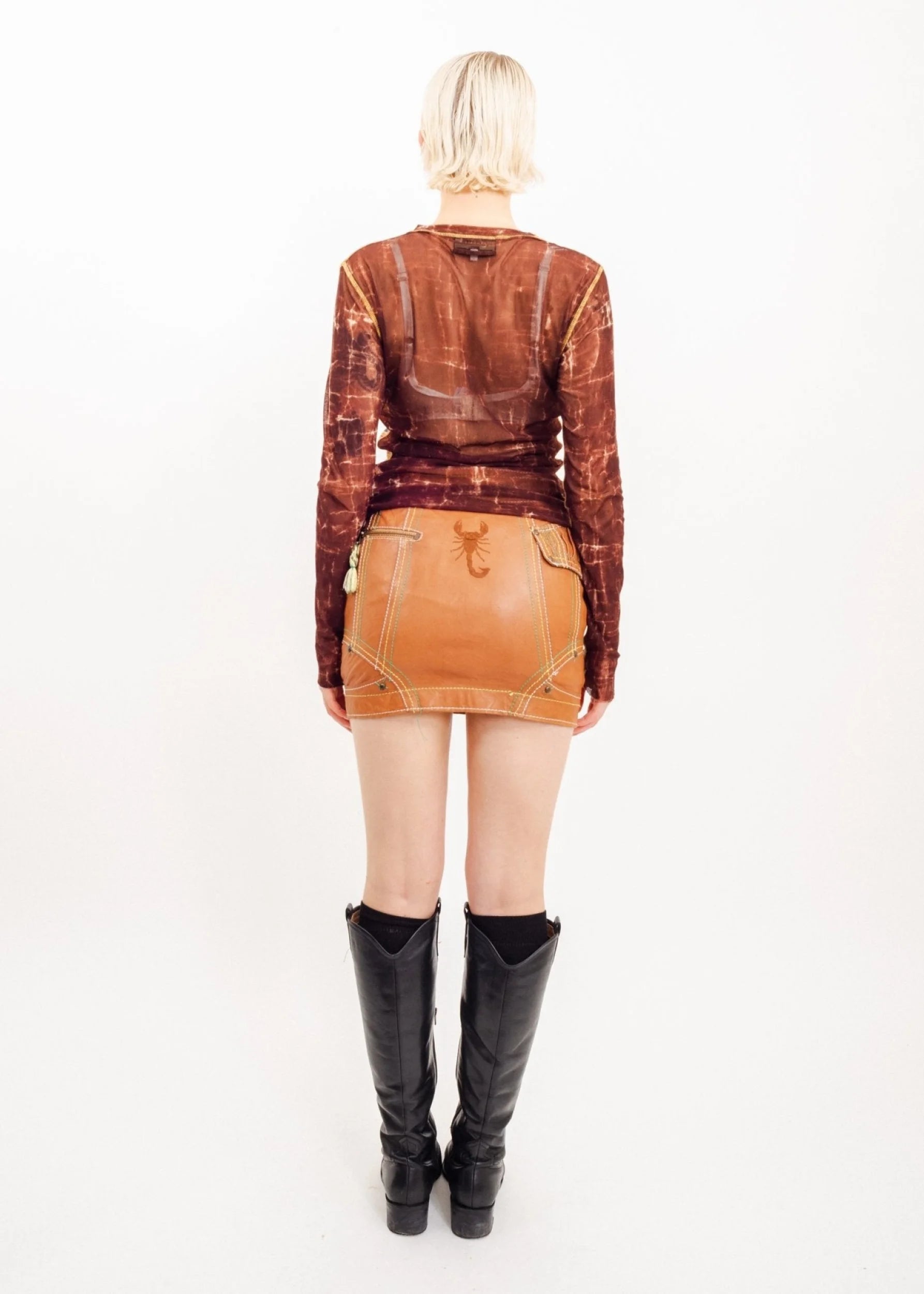 Bizarre Bazaar Scorpion embroidered leather mini skirt