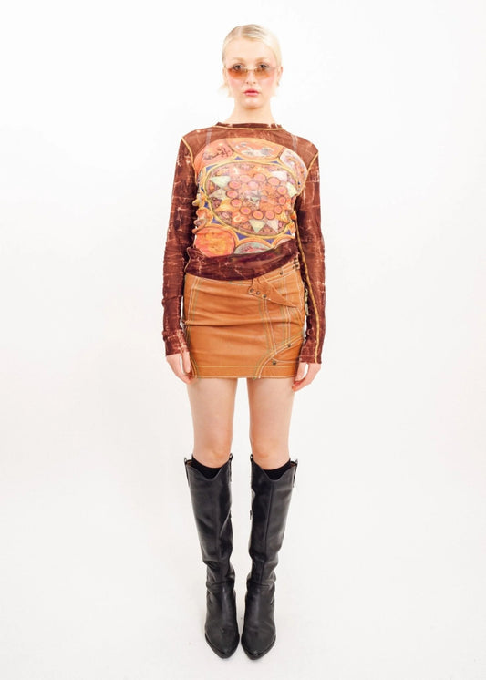 Bizarre Bazaar Scorpion embroidered leather mini skirt