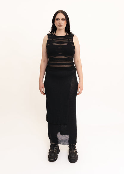 2000s French vintage Sheer knit wrap maxi skirt Bizarre Bazaar