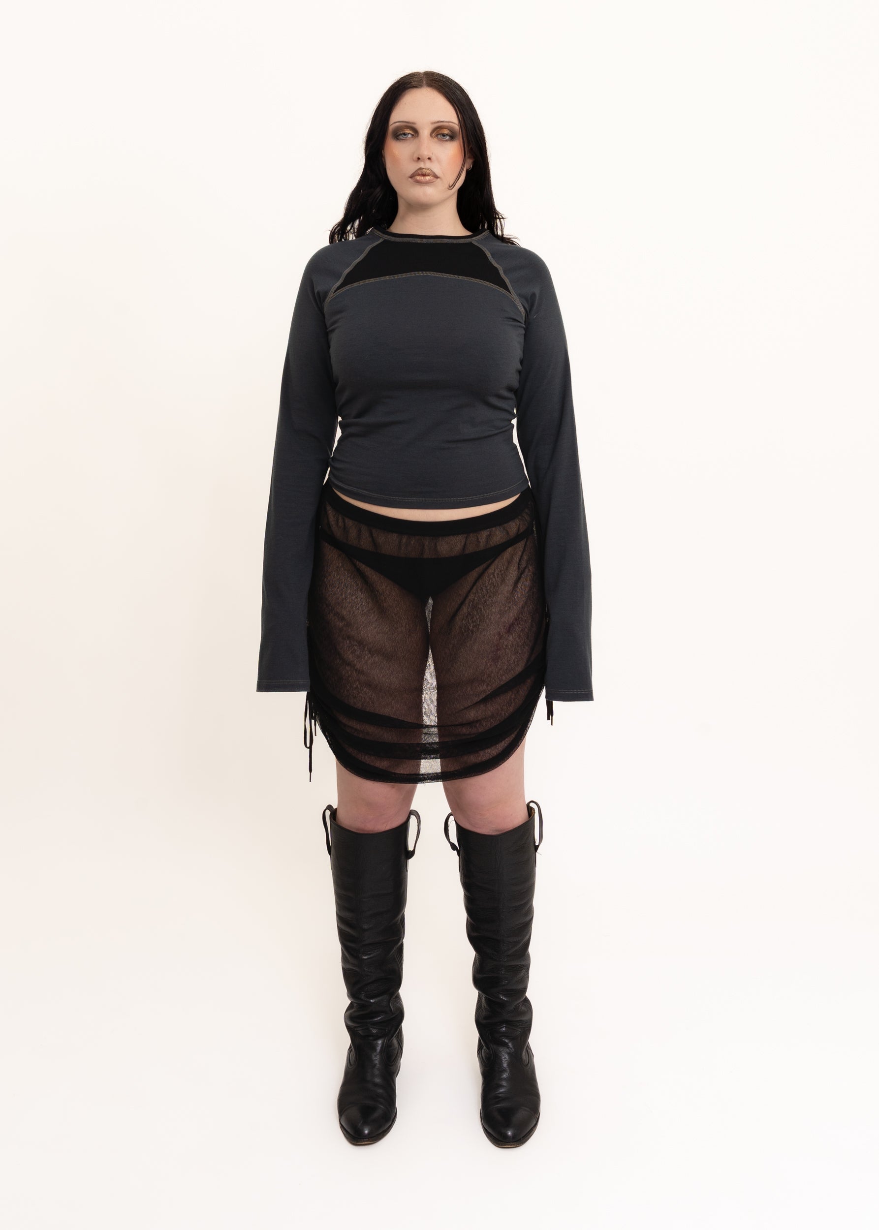 Sheer mesh ruched skirt Bizarre Bazaar