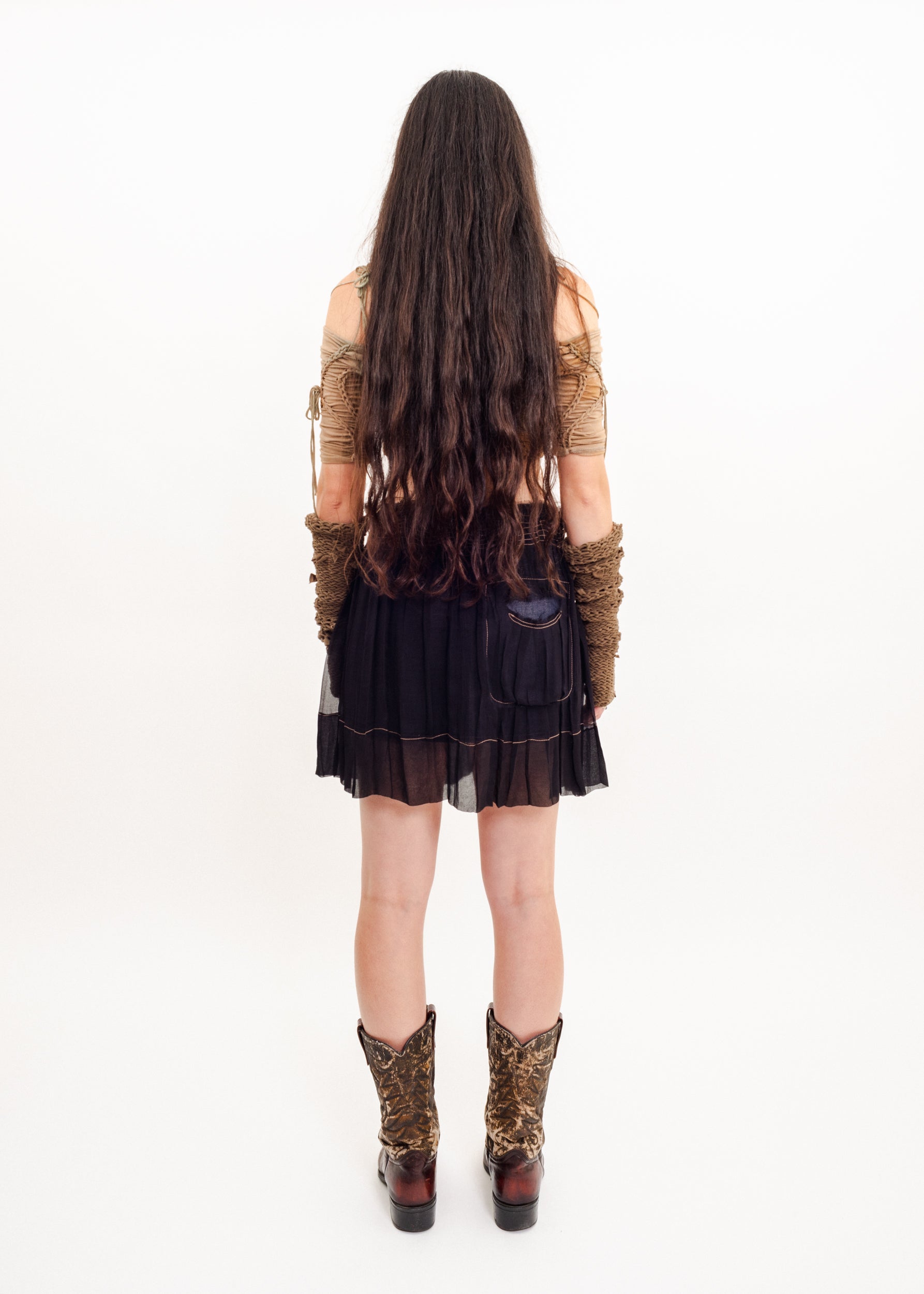 Philosophy de Alberta Ferretti Silk overlay denim skirt