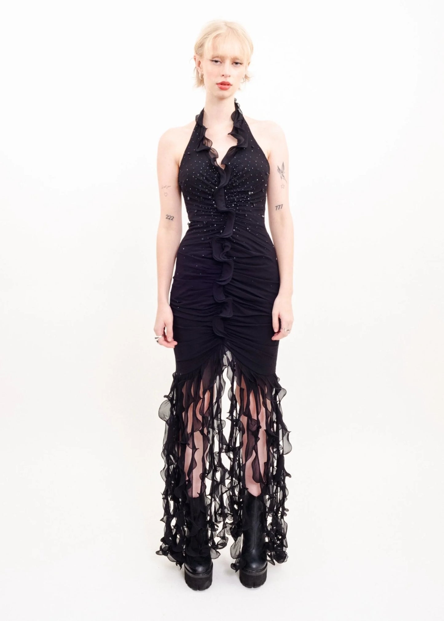 Smith & Miles Australia Silk ruffle tendril gown