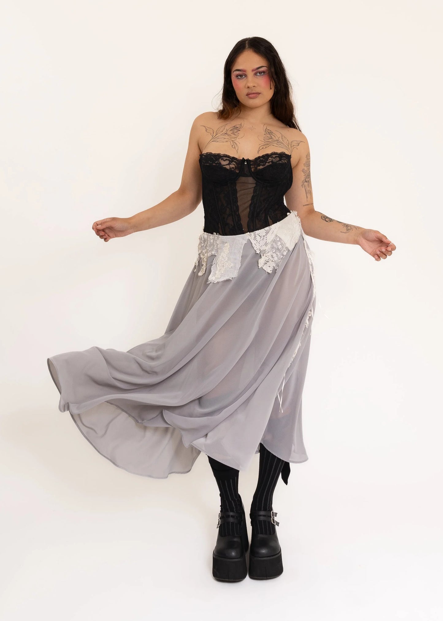 Helen Talbot Silk skirt with lace appliqué