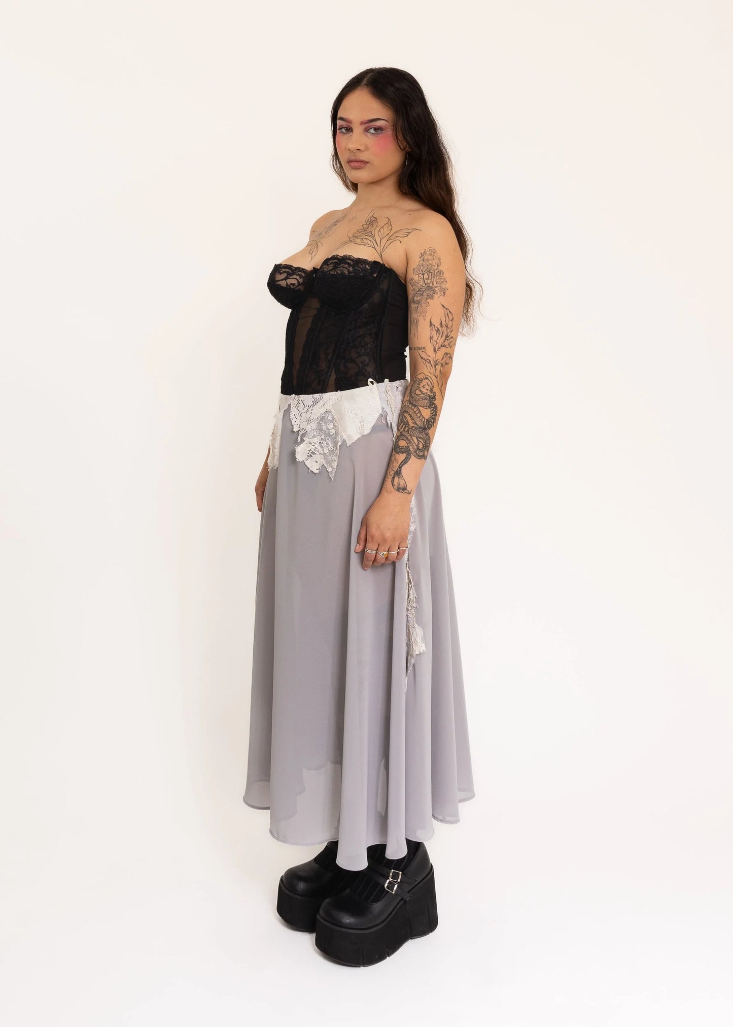 Helen Talbot Silk skirt with lace appliqué