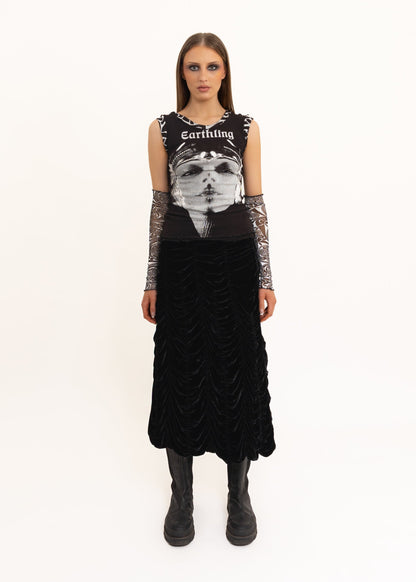 Silk velvet ruched midi skirt Bizarre Bazaar