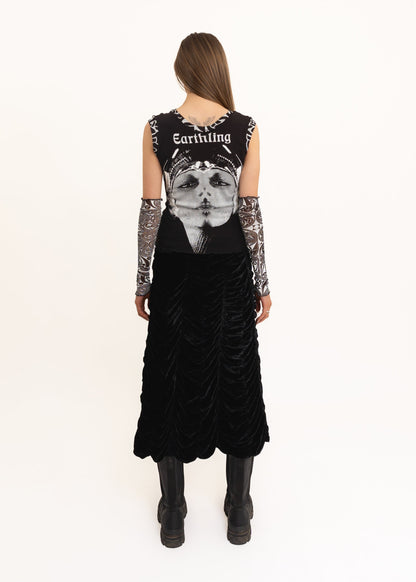 Silk velvet ruched midi skirt Bizarre Bazaar