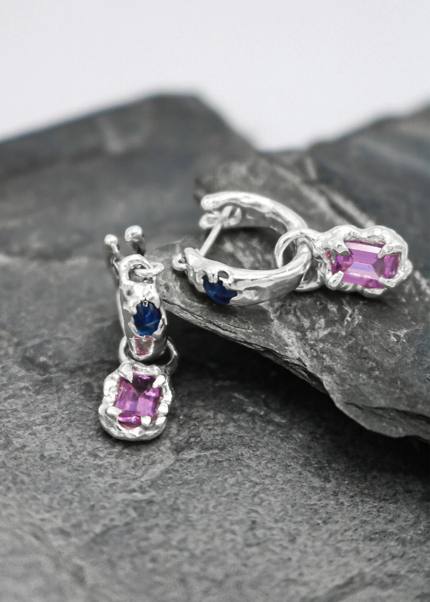 LRM Jewellery Silver gemstone drop hoop earrings