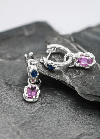 LRM Jewellery Silver gemstone drop hoop earrings
