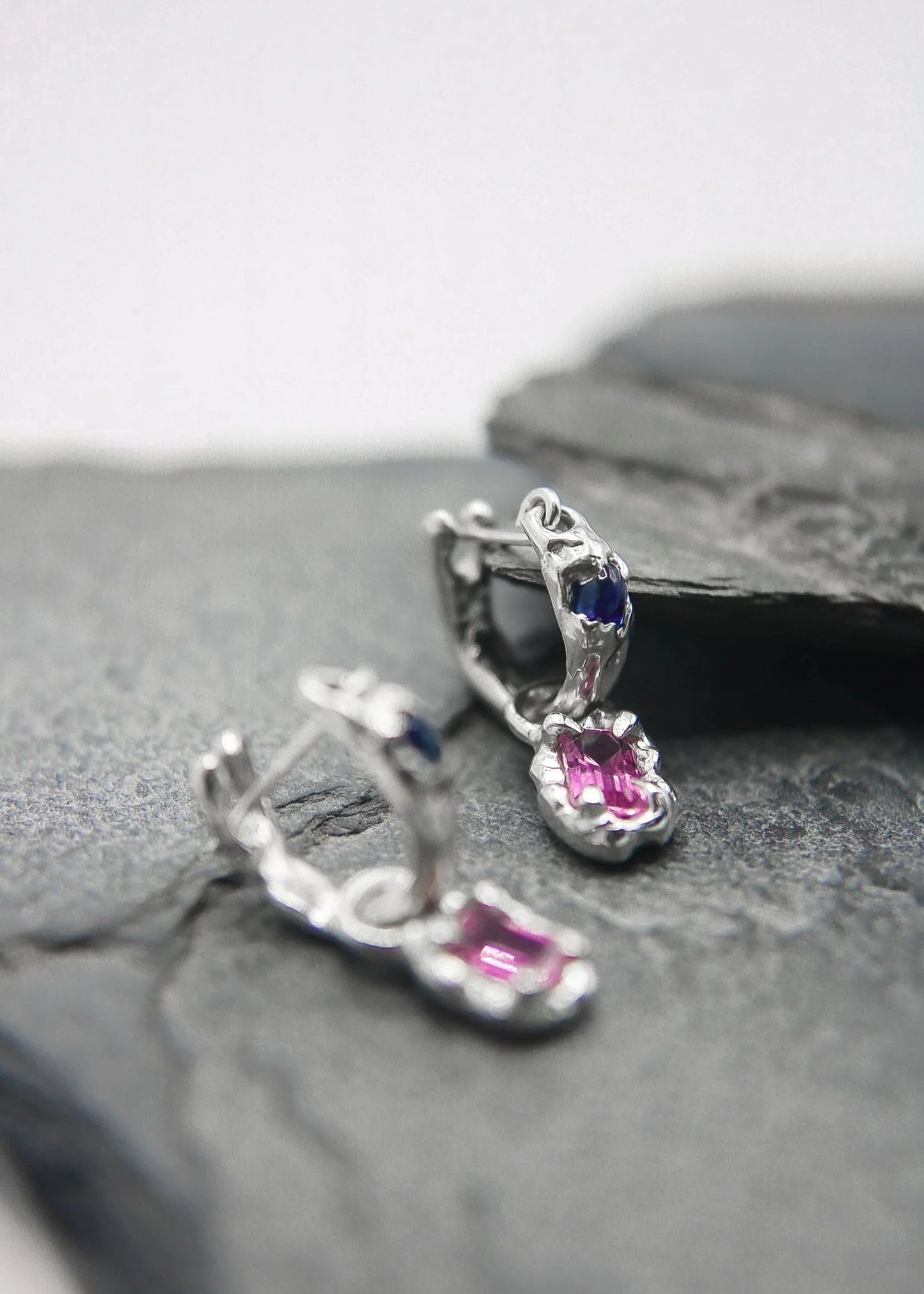 LRM Jewellery Silver gemstone drop hoop earrings