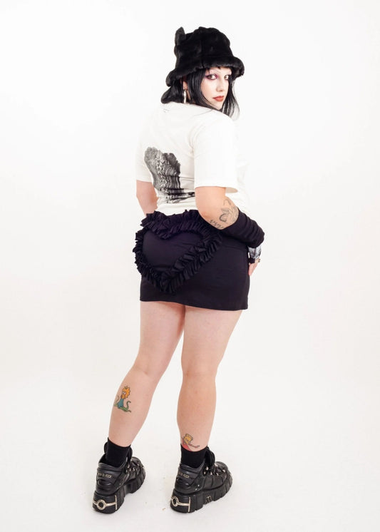 Elsie Gore Simone Ruffle Heart Mini Skirt- black