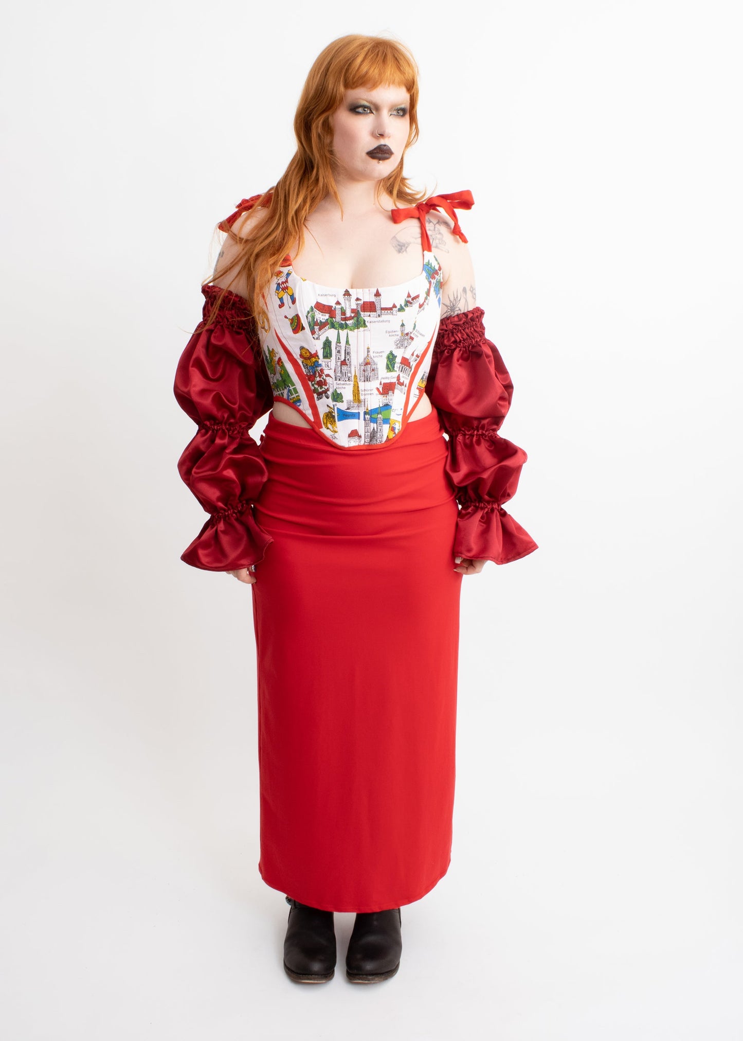 Elsie Gore Simone Ruffle Heart Midi Skirt - red