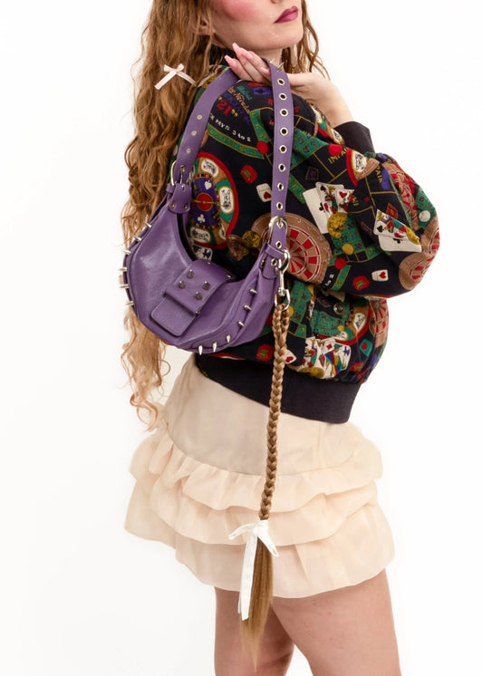 Lou Clifton Spiked leather mini bag- purple